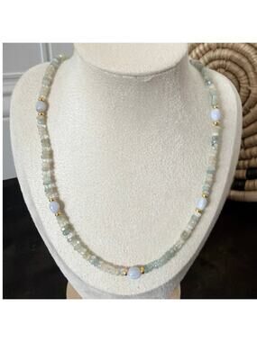 Second Bloom Studio Aquamarine Moonstone Necklace 20" Gold Magnetic Blue Lace